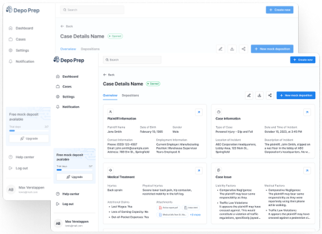Case details screen of Depo Prep